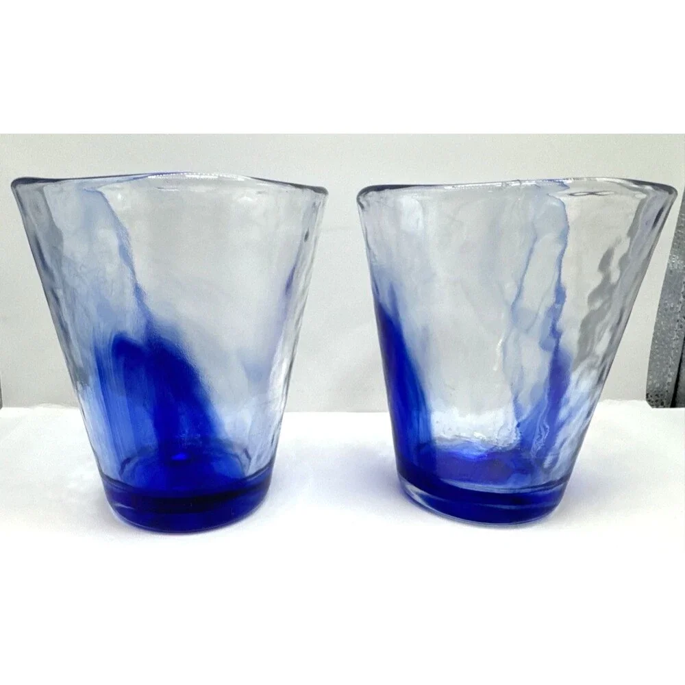 Bormioli Rocco Cobalt Swirl Glass Tumblers Italy (2) Whiskey Rocks glass - Picture 2 of 7